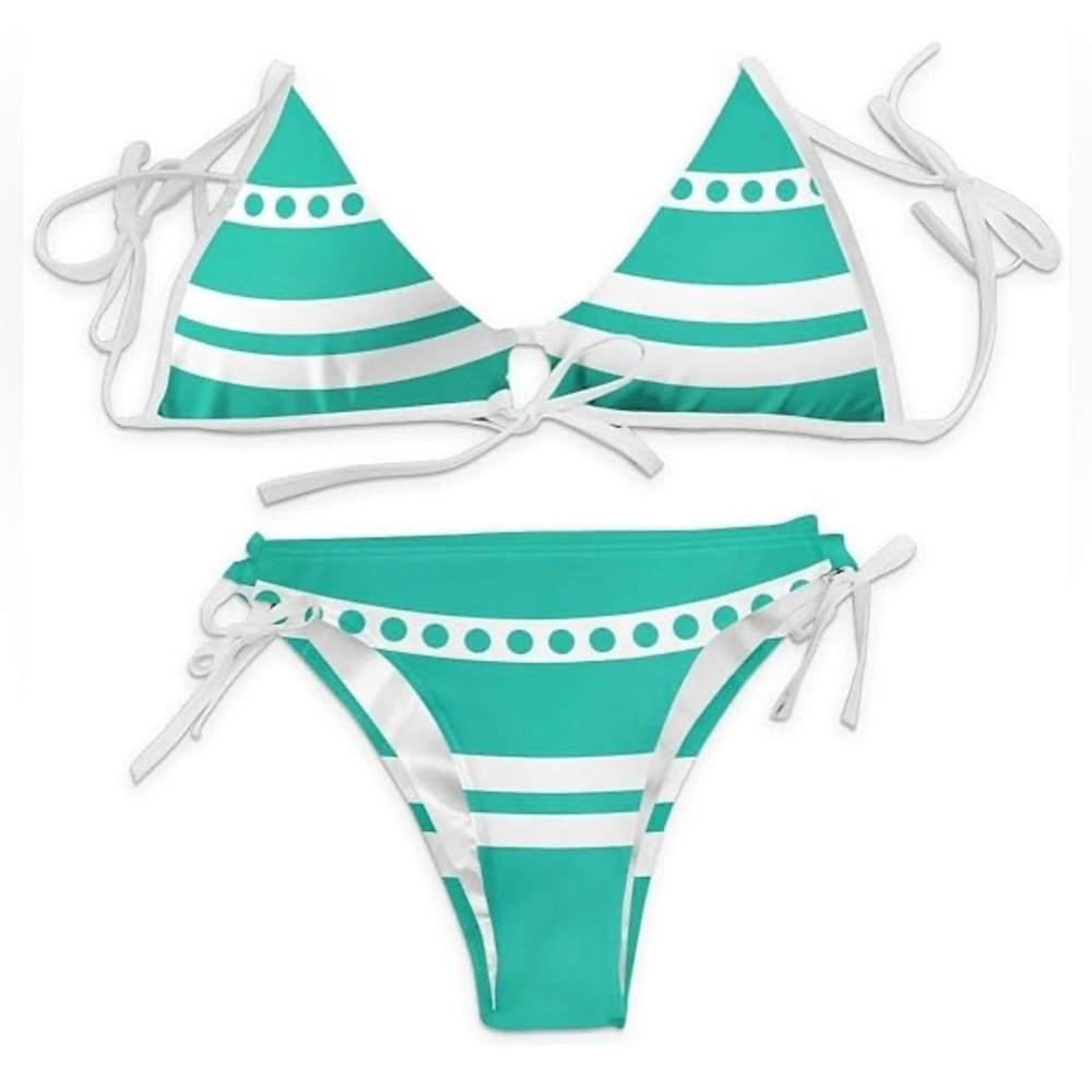 #1663**+ Teal & White Striped Bikini Set. Nami character One Piece Anime
